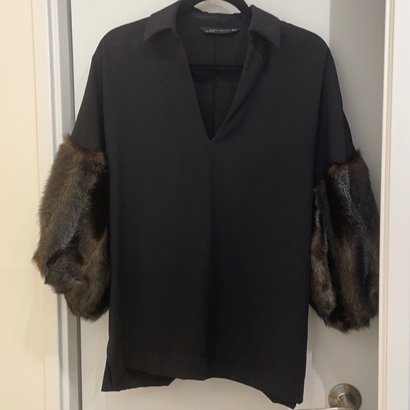 NWOT- Zara black top w faux fur  $40 - Picture 3 of 11